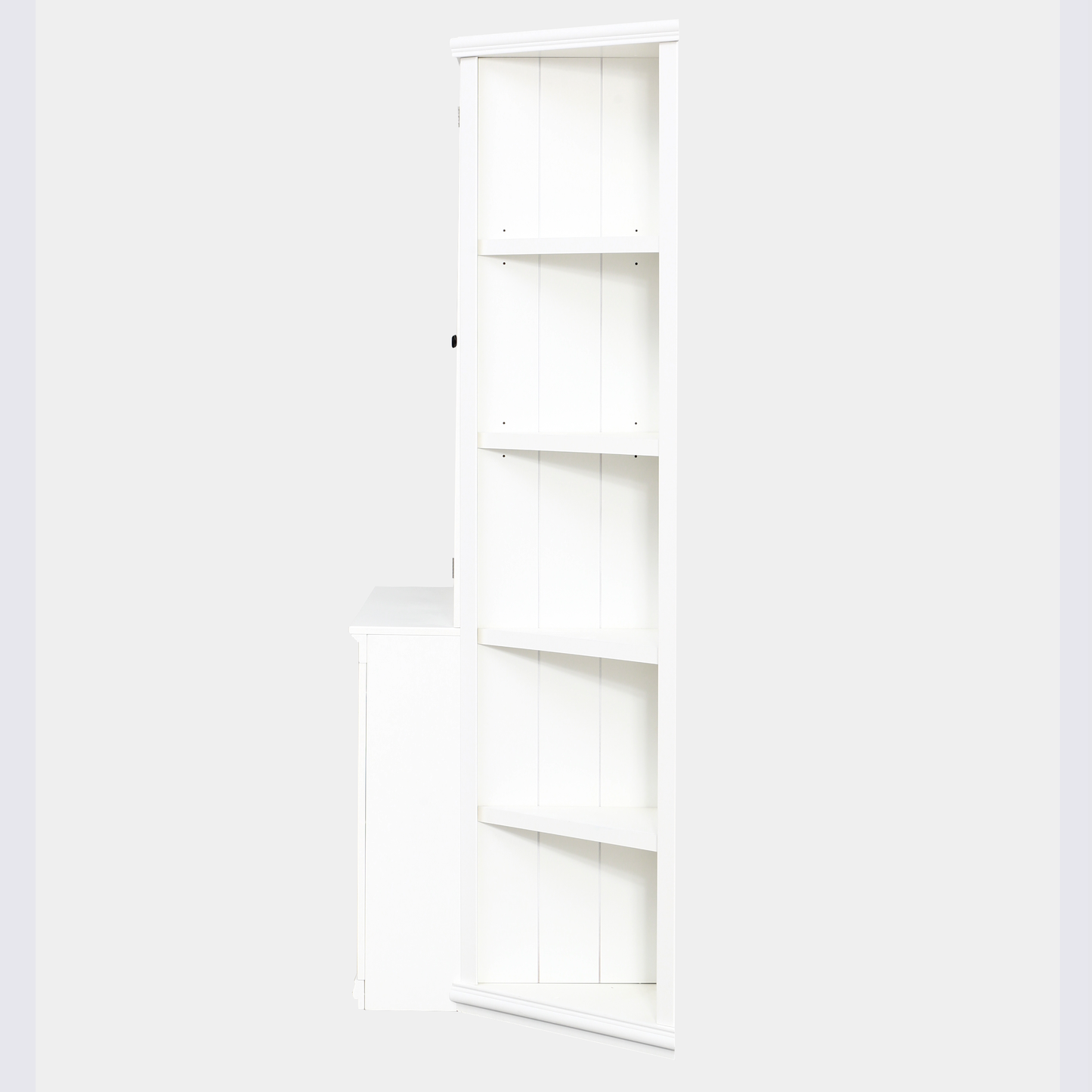 2x 75.25'' Tall Display Cabinets and Two Triangle Sided Bookshelves, 105.5'' Wide Retro Style Wall Suit with Glass Doors, for Hallways, Living room, Office, Studio or Workspace - White