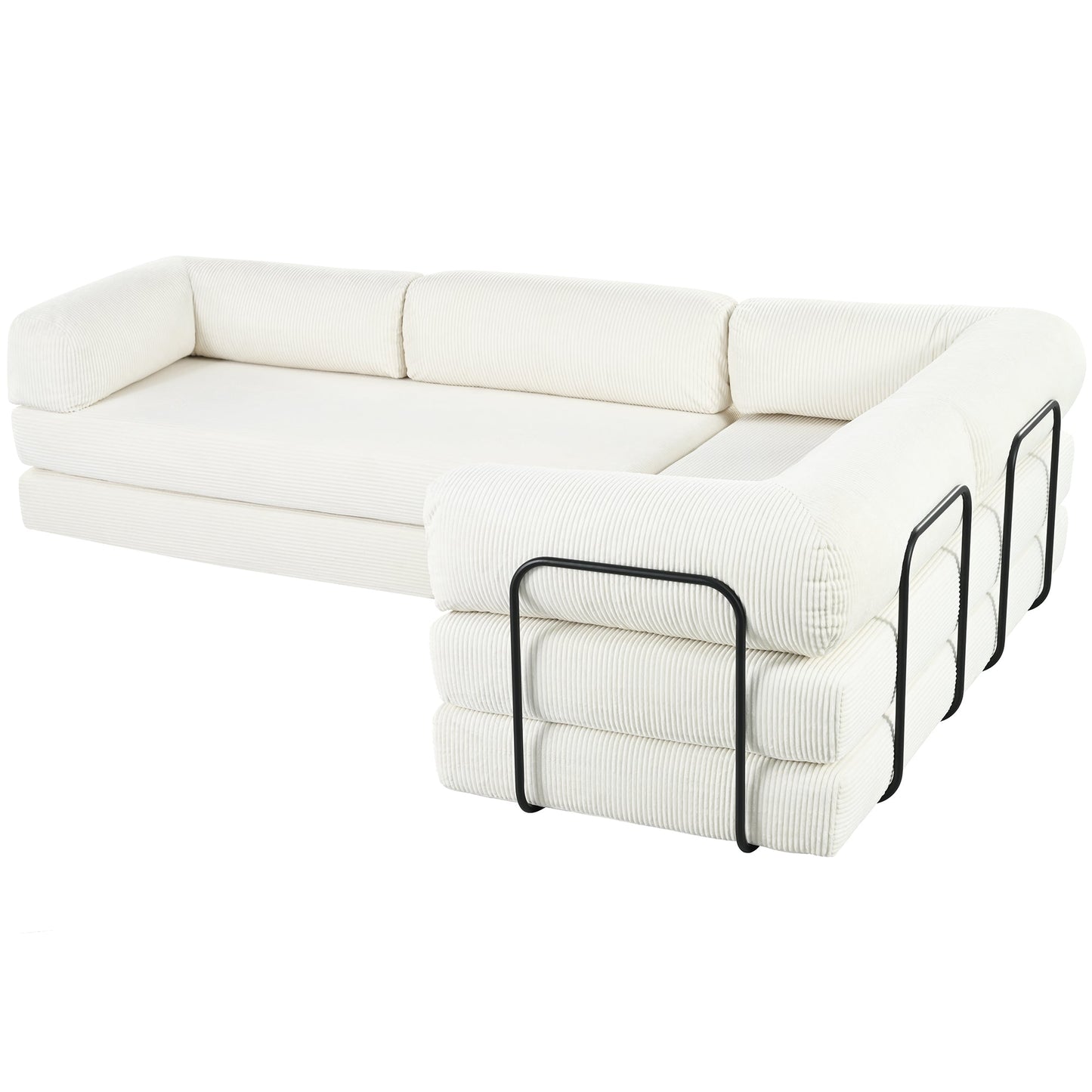 U_Style L-Shaped Modular Sofa Bed in Corduroy Fabric, Ideal for Living Rooms and Apartments