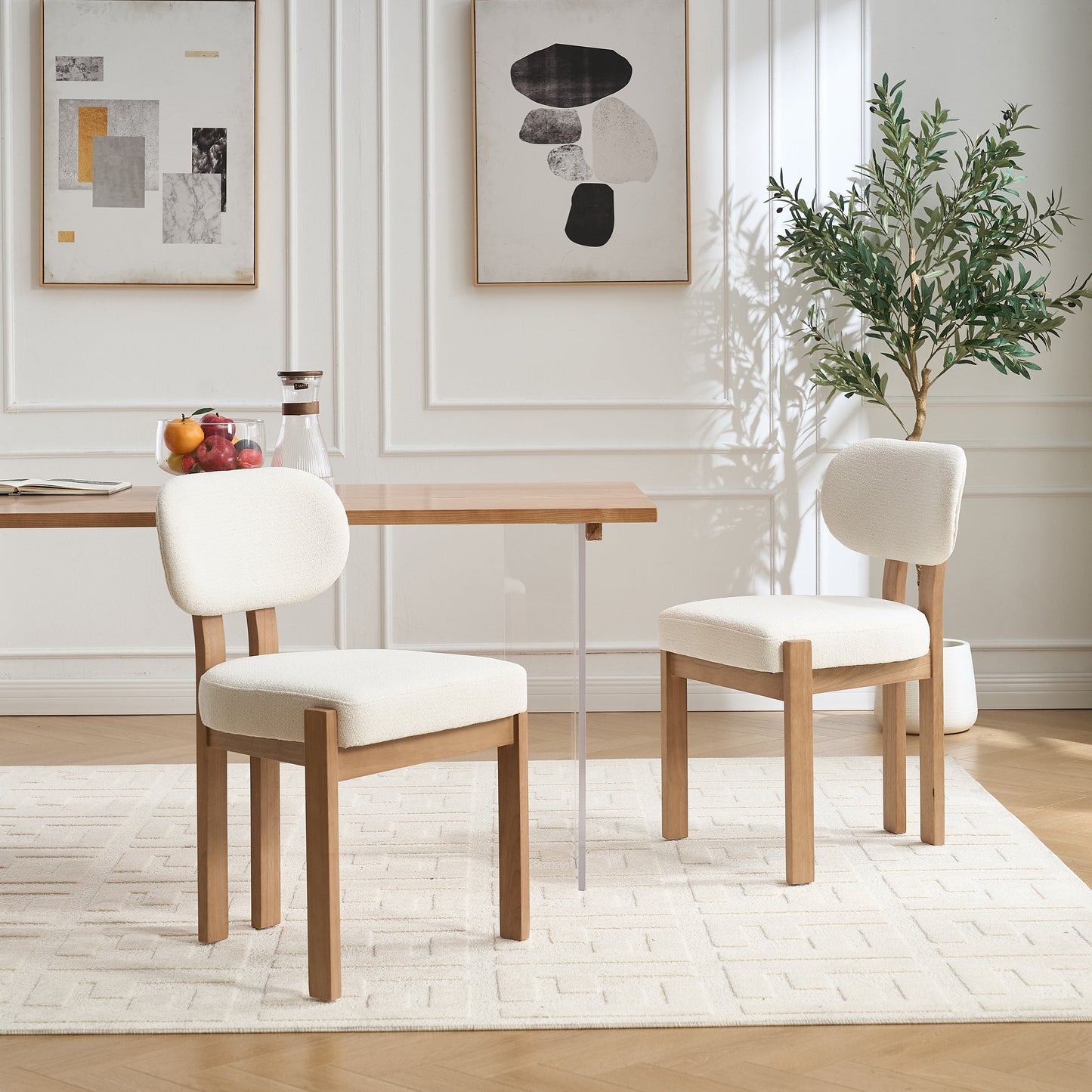 Wooden Dining Chairs Set of 2, Modern Fabric Upholstered Dining Room Chair Kitchen Chairs, Farmhouse Dinner Chair for Kitchen Dining Room