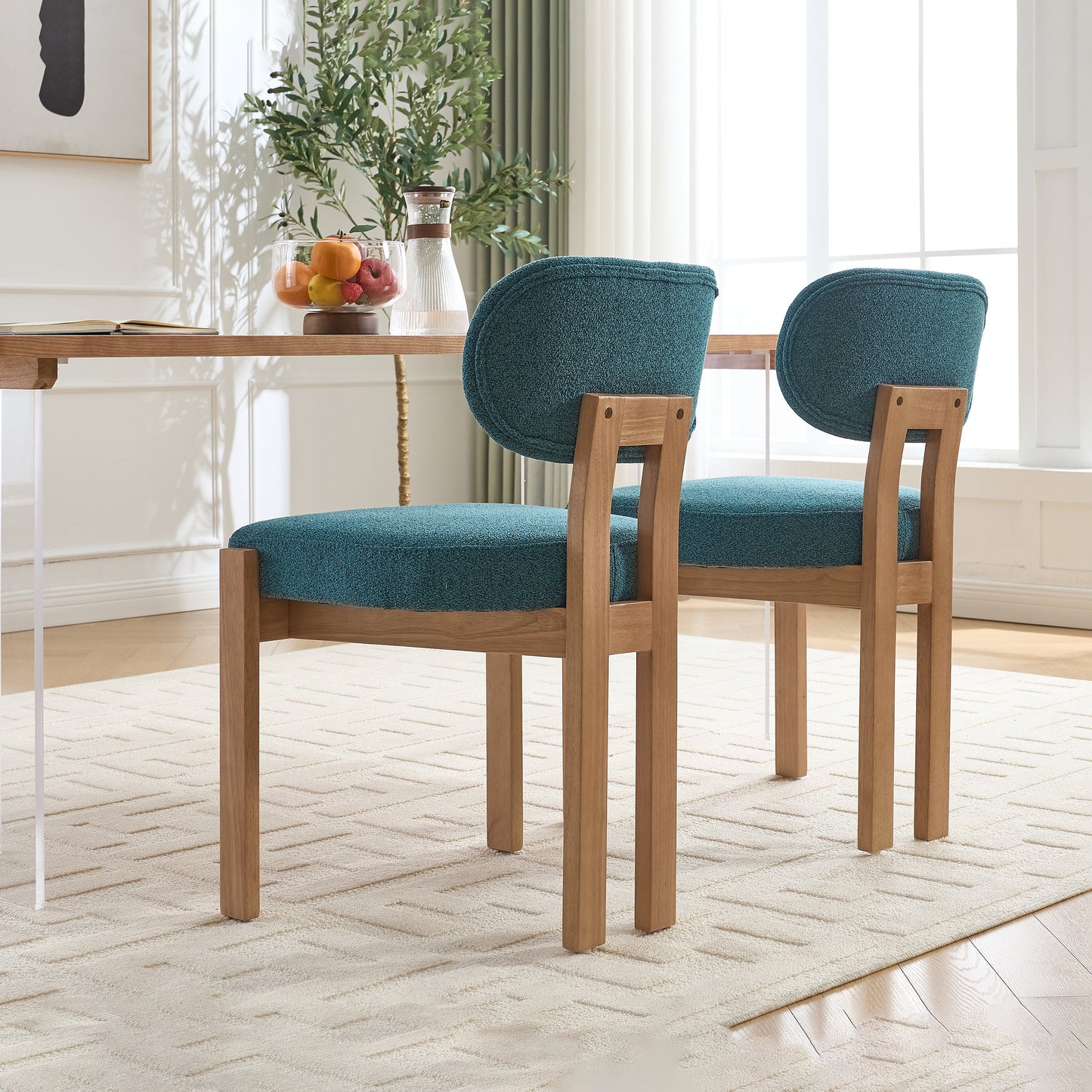Wooden Dining Chairs Set of 2, Modern Fabric Upholstered Dining Room Chair Kitchen Chairs, Farmhouse Dinner Chair for Kitchen Dining Room