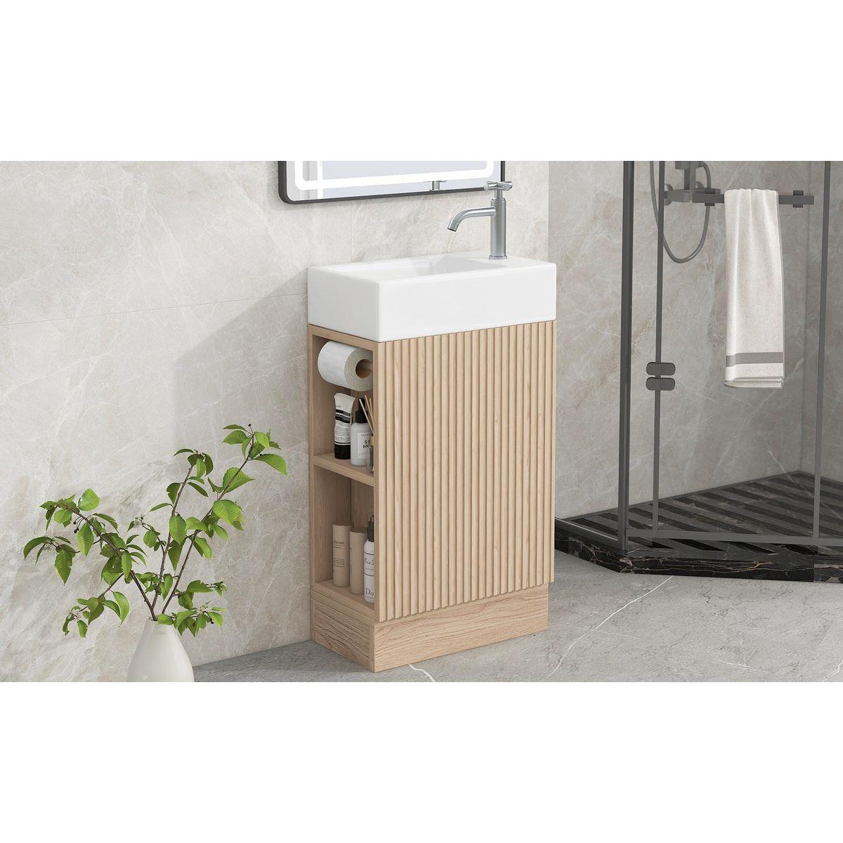 18.6' Bathroom Vanity with Sink, Bathroom Vanity Cabinet with Two-tier Shelf, Left or Right Orientation, Natural (Old Sku:WF308491AAN)