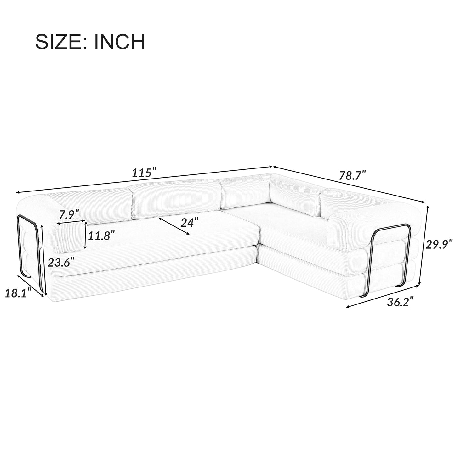 U_Style L-Shaped Modular Sofa Bed in Corduroy Fabric, Ideal for Living Rooms and Apartments