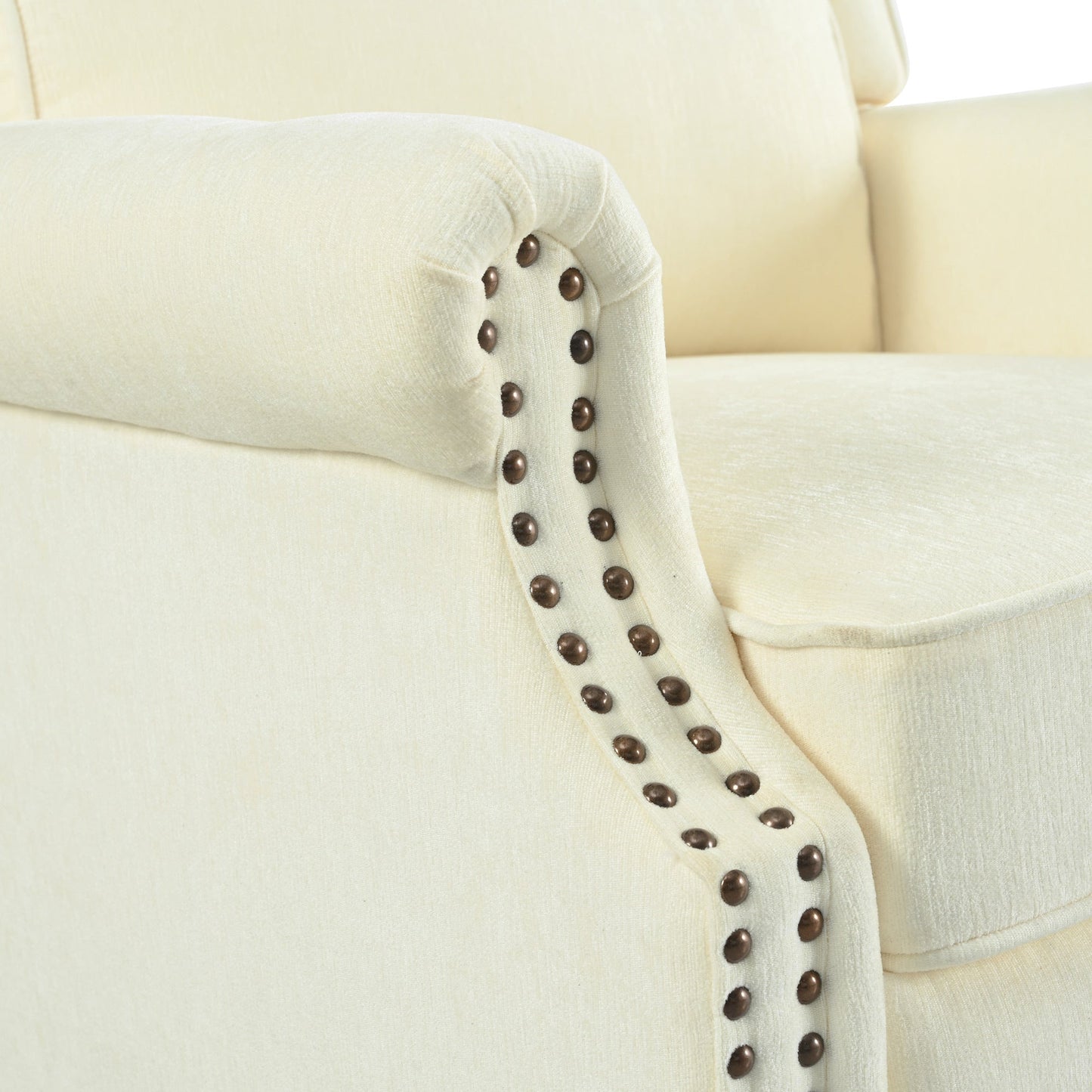 Upholstered Push Back Recliner Chair with Classic Wing Back, Beige Chenille, 29.75'
