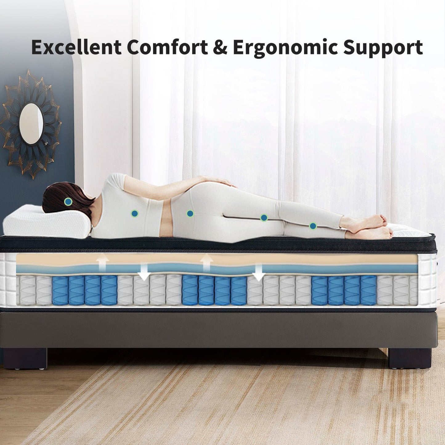 12 Inch Twin XL Breathable Cool Cover Certipur-US Memory Foam Individual Pocket Spring Hybrid Mattress