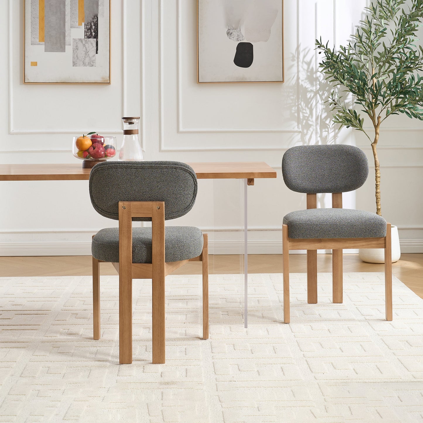 Wooden Dining Chairs Set of 2, Modern Fabric Upholstered Dining Room Chair Kitchen Chairs, Farmhouse Dinner Chair for Kitchen Dining Room