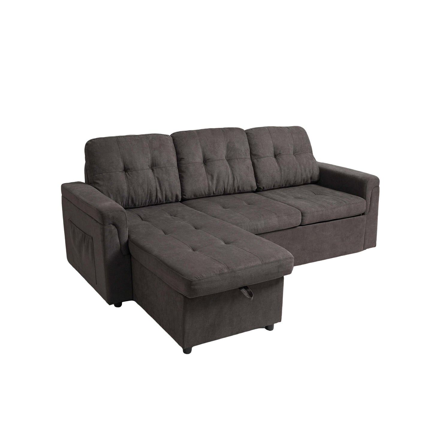 Upholstered Sleeper Sofa, L Shaped Sectional Couch with Reversible Storage, Convertible Corner Lounge Couches w/Pull Out Sofa bed for Living Room, Apartment,