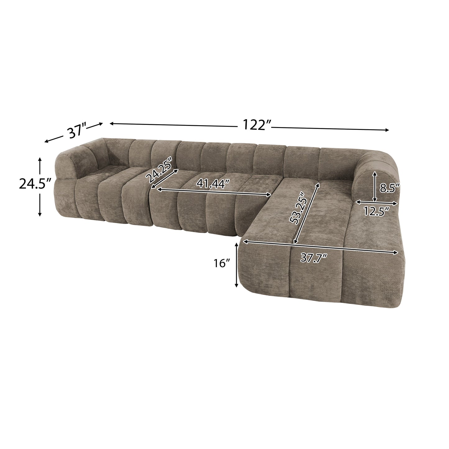 122' Modern L-Shaped Sectional Sofa with High-Density Fully Compressed Sponge and Chaise Lounge, 2-Piece Set, Fully Assembled Right Hand Facing, Perfect for Living Room, Lounge