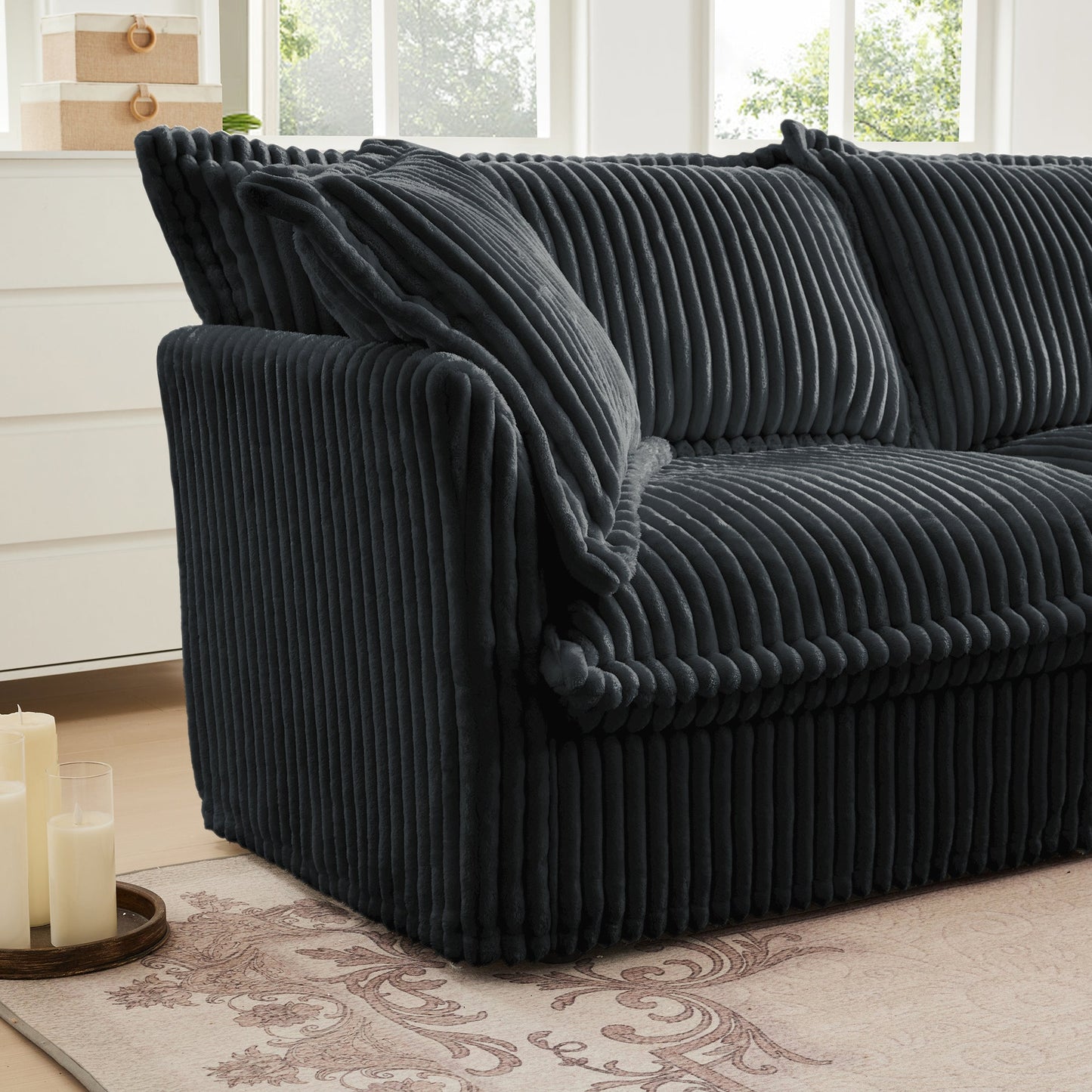 Upholstered Slipcovered Armchair with Ottoman, Deep Seat Armchair W/ Wide Ottoman for Living Room, Armchair Sets with Large Soft Pillows(Set of 2),Gray Corduroy Fabric