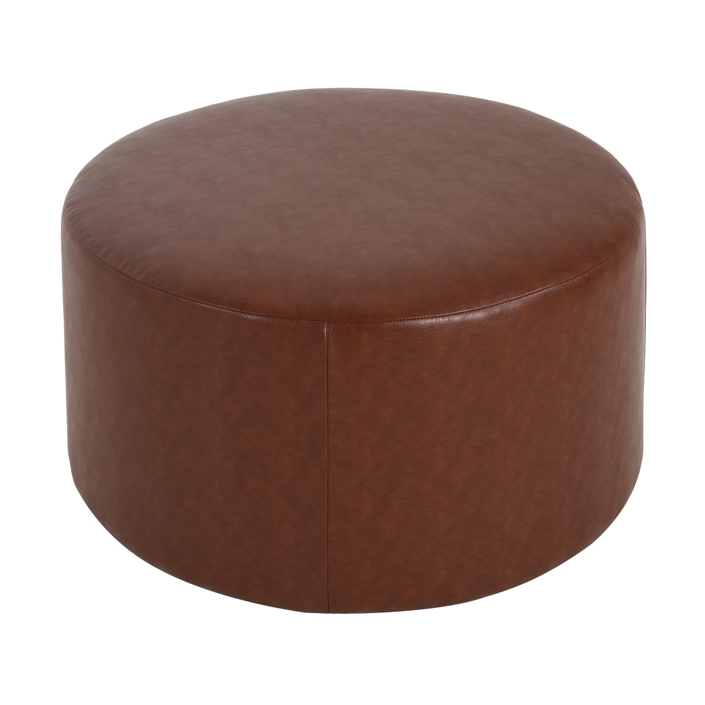Upholstered Round Ottoman,PU Leather,Brown