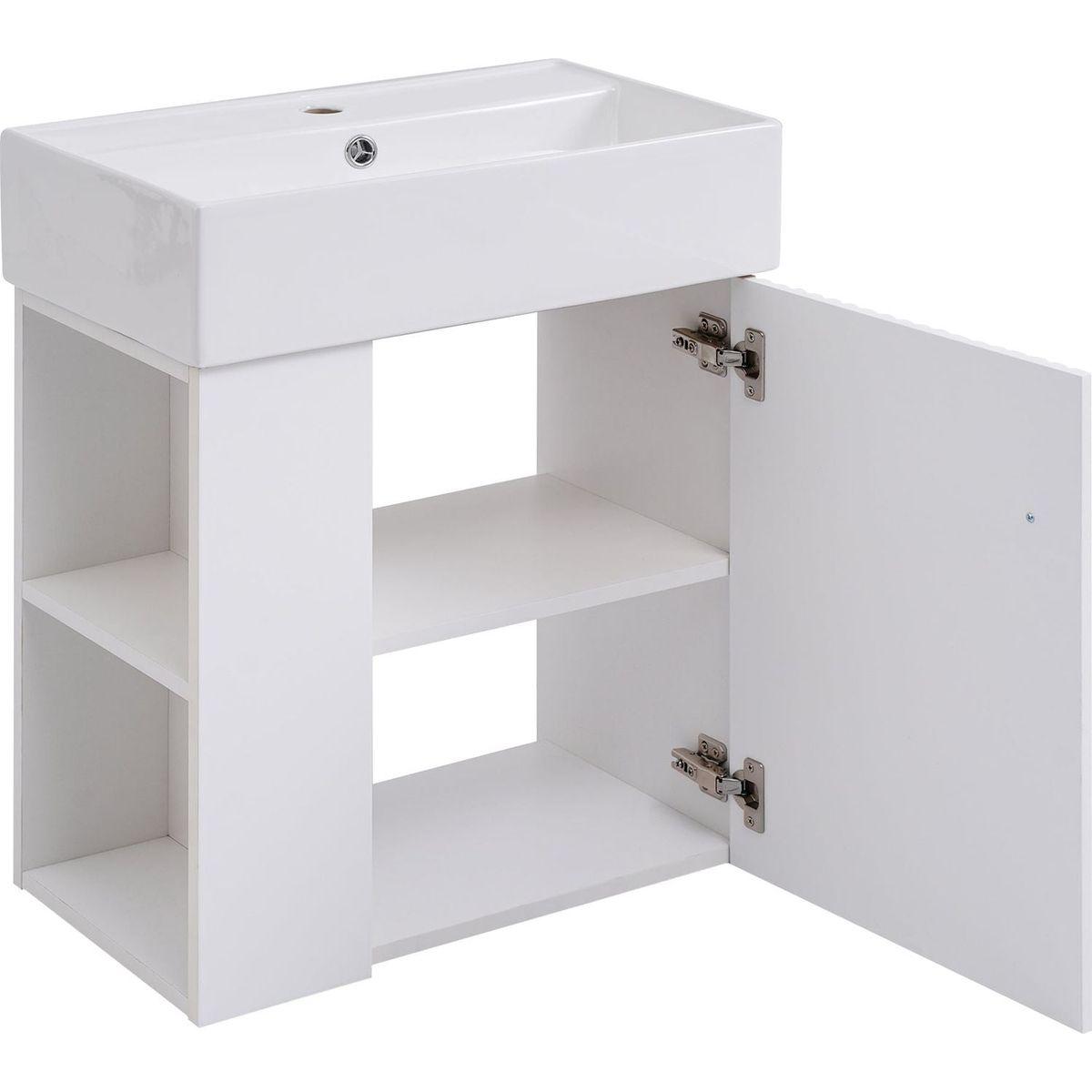 21.6inch Modern Floating Bathroom Vanity with Ceramic Basin - Perfect for Small Bathrooms, Left side storage