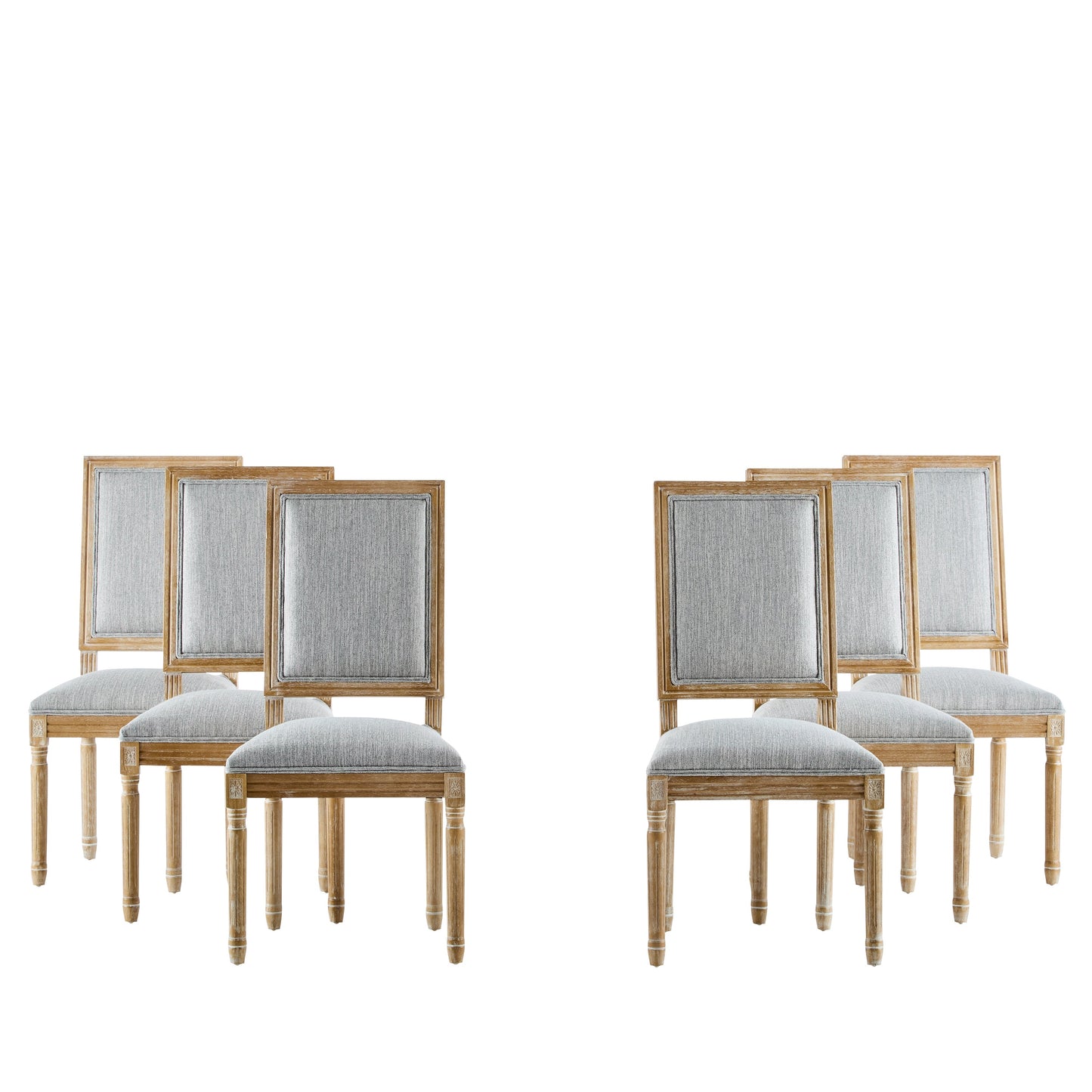 Dining & Tableware: French Country Dining Chairs Set of 6 - Elegant Cane Back & Upholstered Seats - Rustic Grayish Green Solid Rubberwood by Streamdale Furniture
