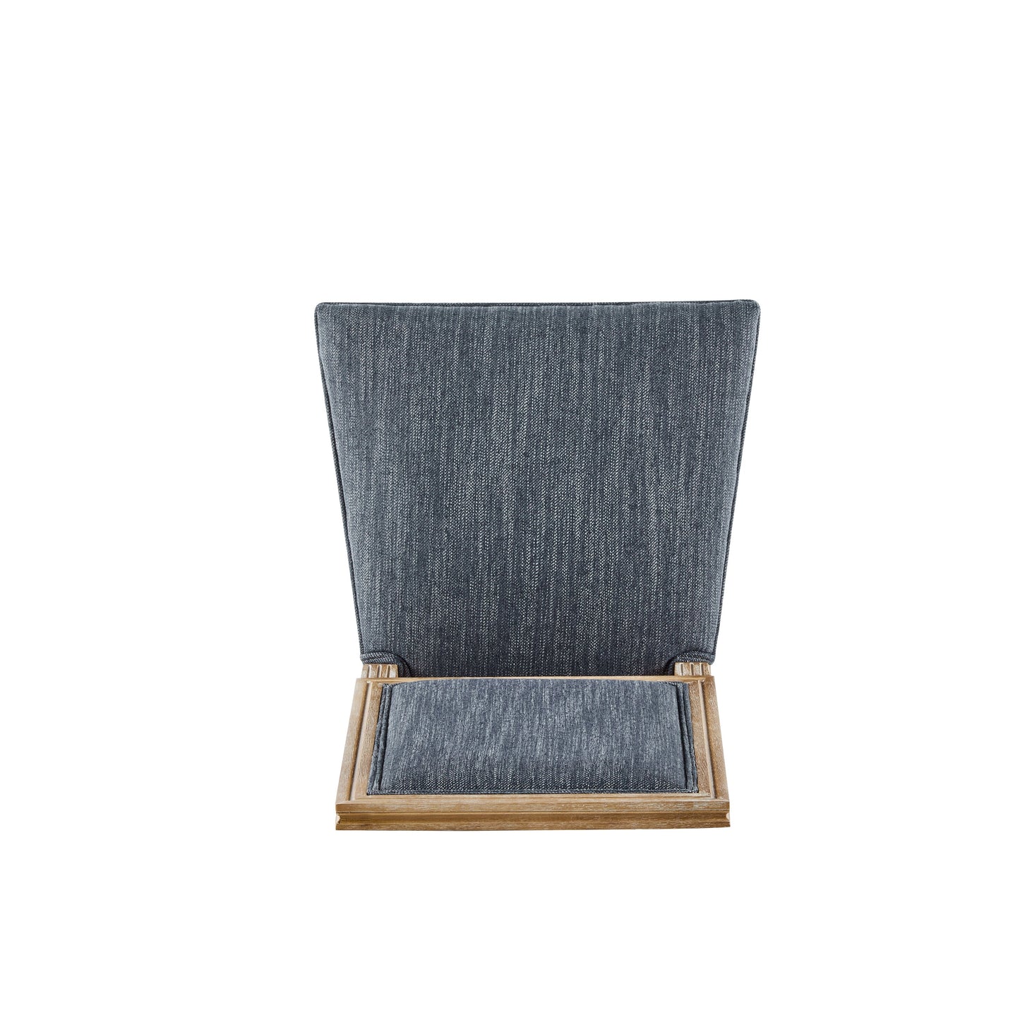 Vintage Inspired Set of 4 French Country Dining Chairs with Elegant Cane Backrest & Upholstered Seats in Rustic Weathered Blue Gray, Solid Rubberwood Frame