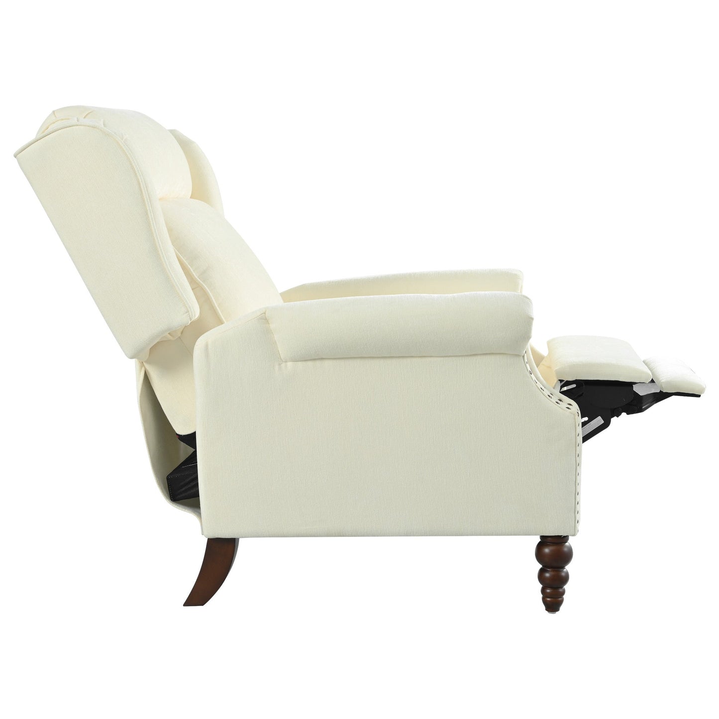 Upholstered Push Back Recliner Chair with Classic Wing Back, Beige Chenille, 29.75'