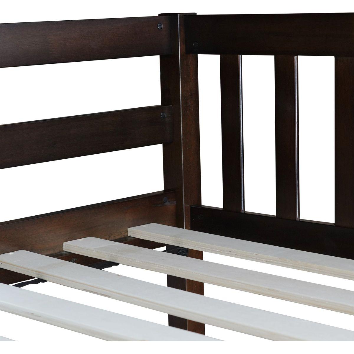 full Over full Rubber Wood Bunk Bed with 2 Drawers, Convertible into 2 full Beds, full Size Bunk Bed with Ladder and Safety Guardrails ,Espresso
