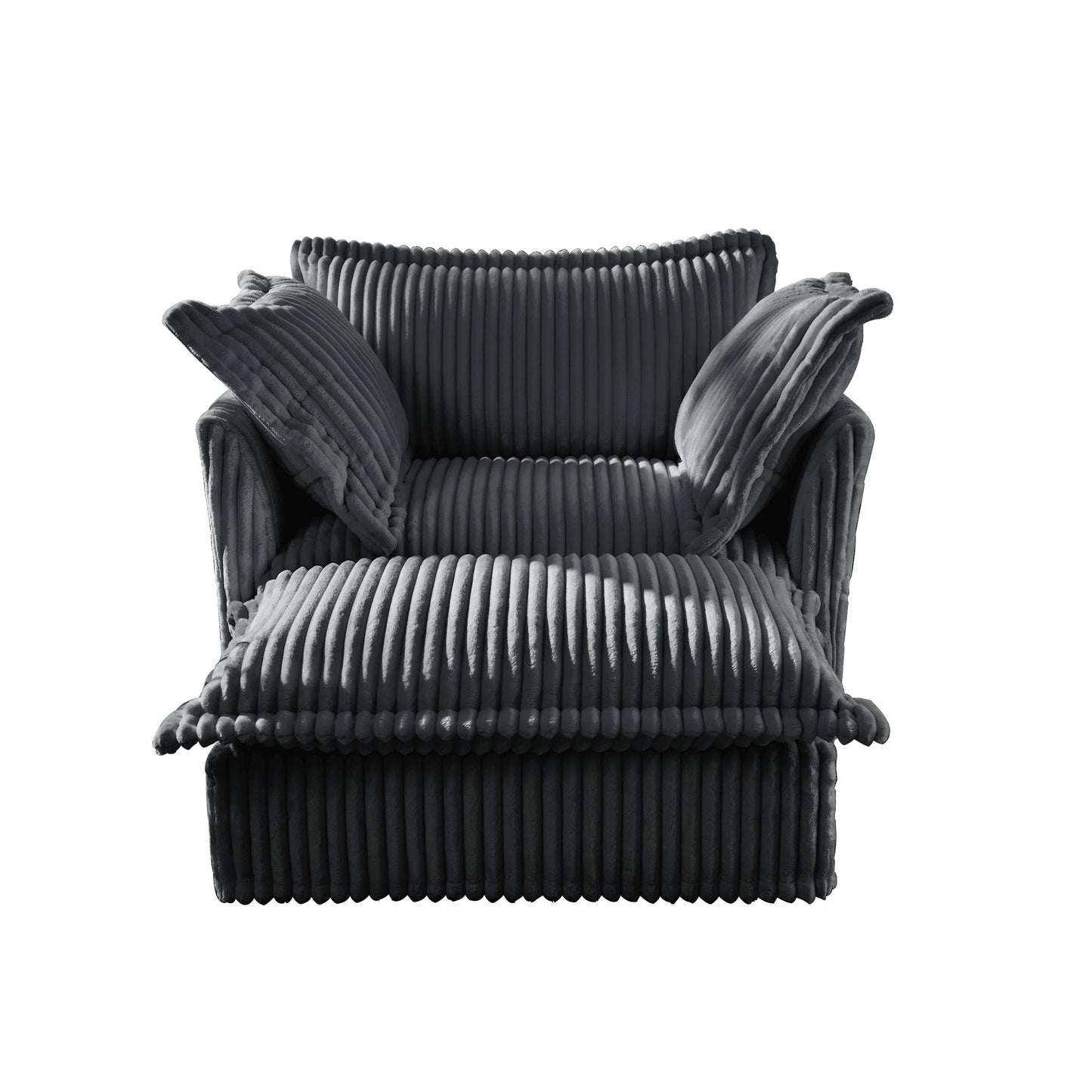 Upholstered Slipcovered Armchair with Ottoman, Deep Seat Armchair W/ Wide Ottoman for Living Room, Armchair Sets with Large Soft Pillows(Set of 2),Gray Corduroy Fabric