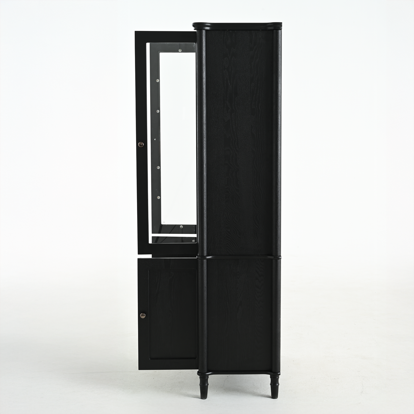 Vintage Display Cabinet with Double Glass Doors, Traditional Style for Collectibles - Black, Ash Wood Veneer, 73.25'' Tall