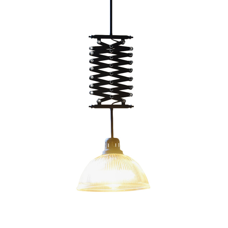 Ava's Adjustable Black Dome Pendant Light - Industrial Chic with Prismatic Glass