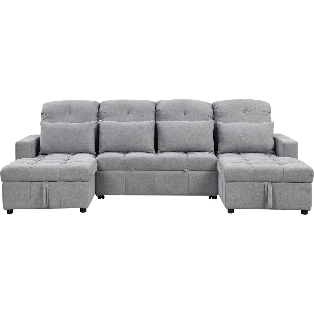 110.2' Oversized U-shaped Sofa Versatile Sectional Sofa Pull-out Sofa Bed with Double Storage Chaise Lounges and Two USB Ports for Living Room,Gray