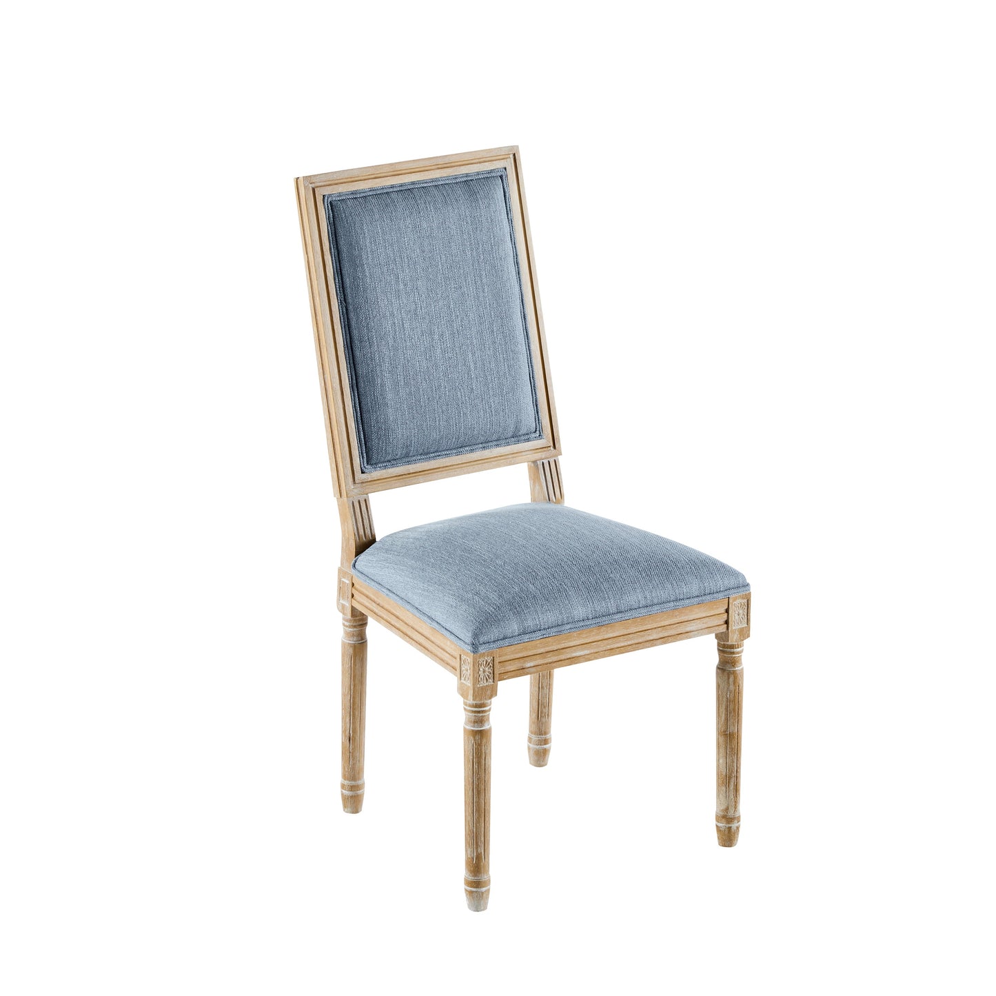 Vintage Inspired French Country Dining Chairs Set of 4 with Cane Backrest & Upholstered Seats, Solid Rubberwood, Slate Blue