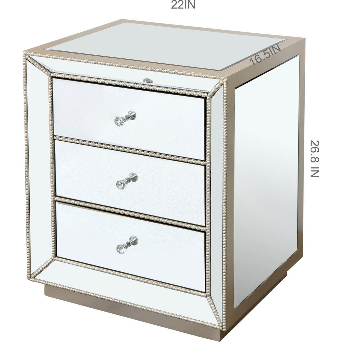 W 22"X D 16 ' X 26.8" Flash silver mirror three drawer cabinet