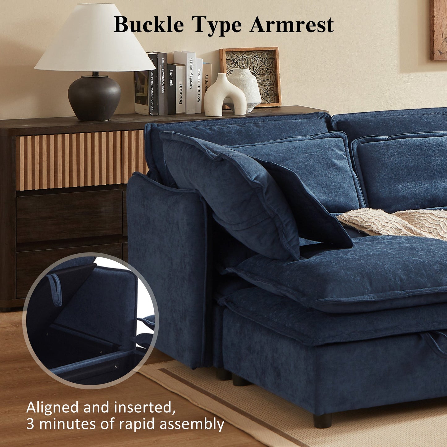 U_Style Double-Layer Cushion Modern Large U-Shaped Modular Sofa, Freely Combinable 6-Seater with Storage Function, Convertible to Sofa Bed, Perfect for Living Rooms, Offices, and Apartments