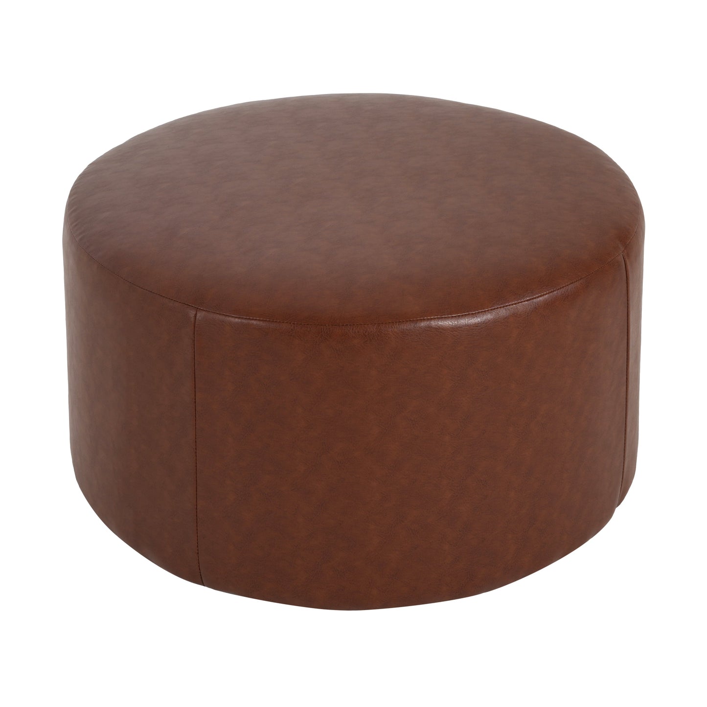 Upholstered Round Ottoman,PU Leather,Brown