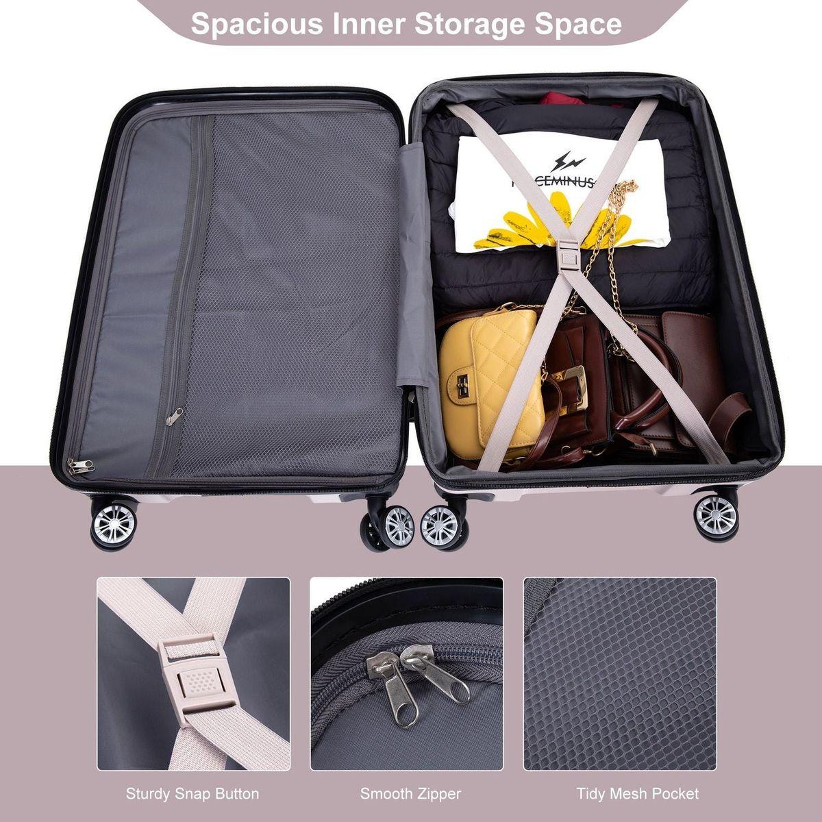 3 Piece Luggage Sets PC Lightweight & Durable Expandable Suitcase with Two Hooks, Double Spinner Wheels, TSA Lock, (21/25/29) Sand