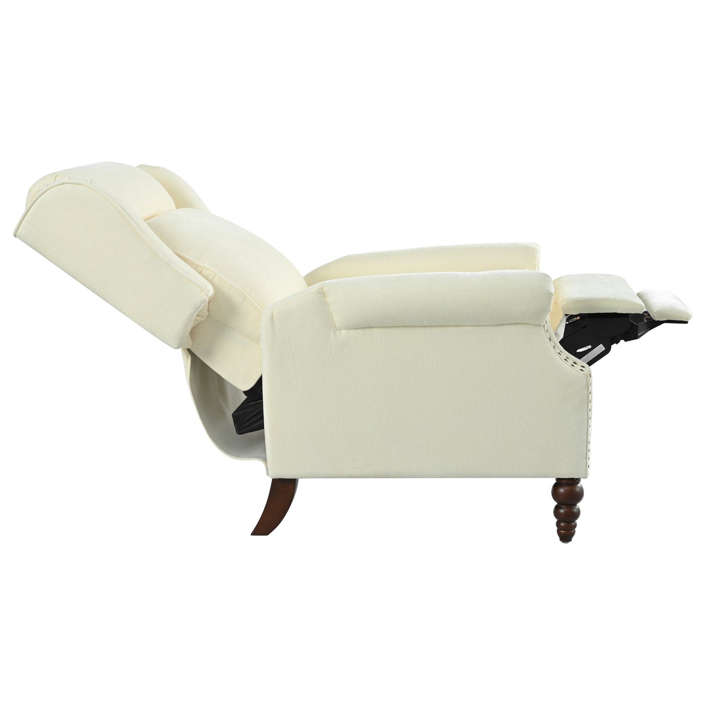 Upholstered Push Back Recliner Chair with Classic Wing Back, Beige Chenille, 29.75'