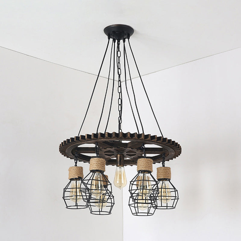 Cora Iron Antique Style Pendant Light - 5/7-Head with Wire Guard