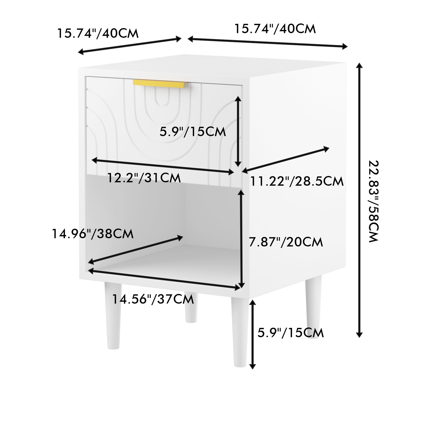 22.83'' H Modern White Nightstand with One Drawer and Open Shelf, Gold - Accented Handle, Ideal for Bedroom Decor