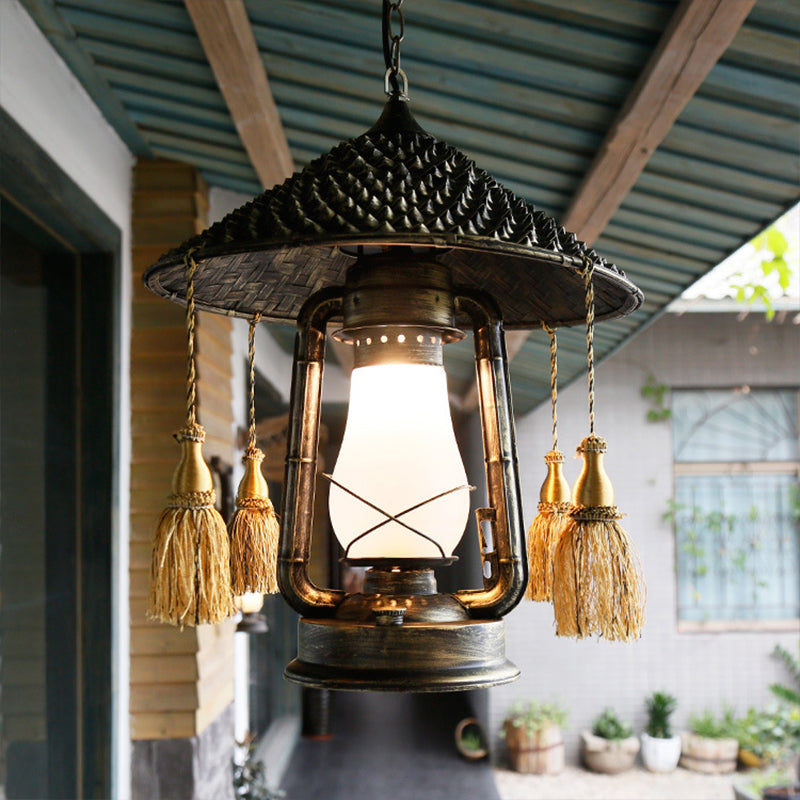 Ashley Rustic Elegance: Bronze Pendant Lamp with Cream Glass Shade