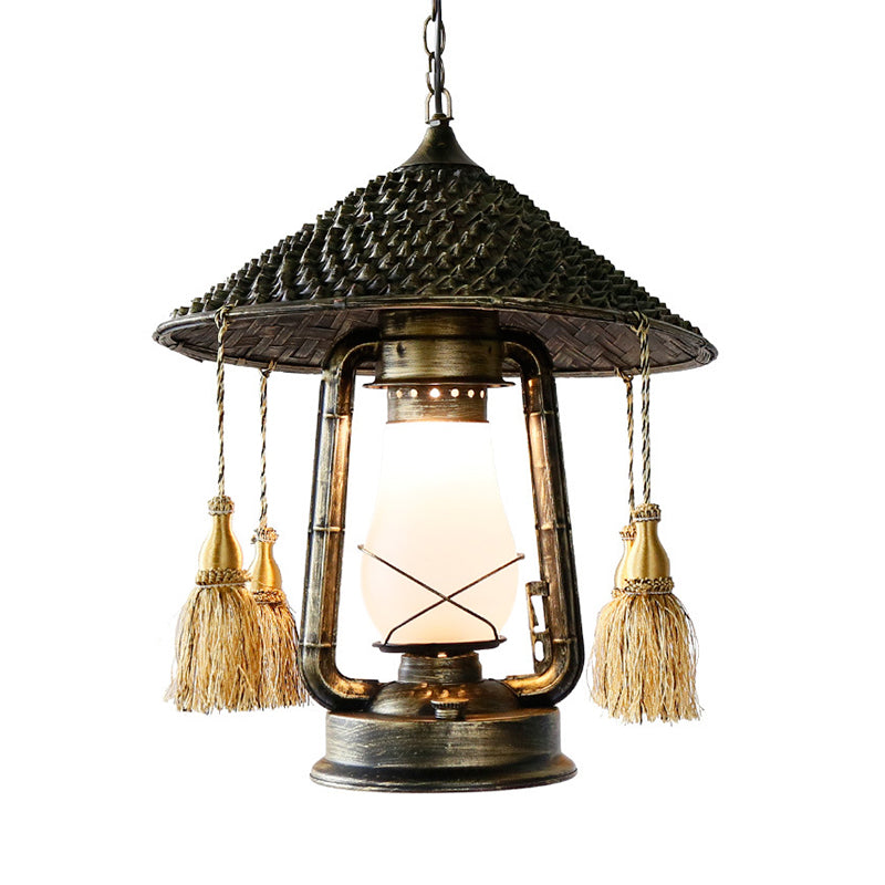 Ashley Rustic Elegance: Bronze Pendant Lamp with Cream Glass Shade