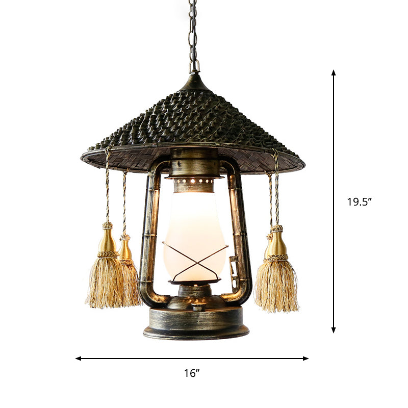 Ashley Rustic Elegance: Bronze Pendant Lamp with Cream Glass Shade
