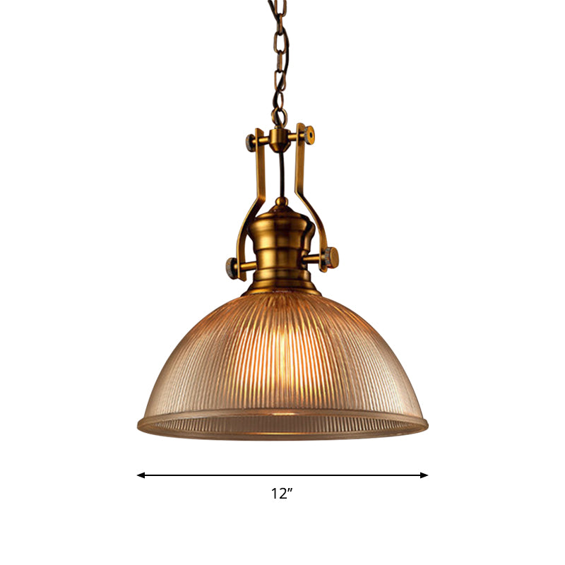 Edison's Industrial Embrace: Brass Bowl Pendant Lamp with Ribbed Glass