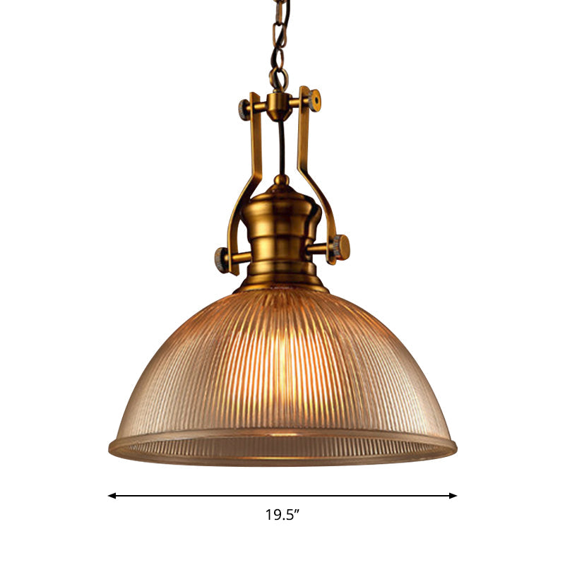 Edison's Industrial Embrace: Brass Bowl Pendant Lamp with Ribbed Glass