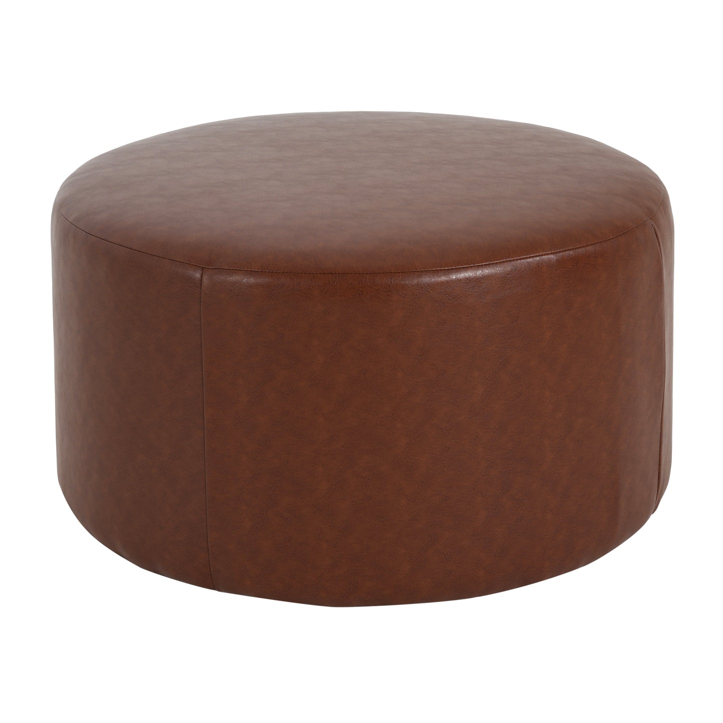 Upholstered Round Ottoman,PU Leather,Brown