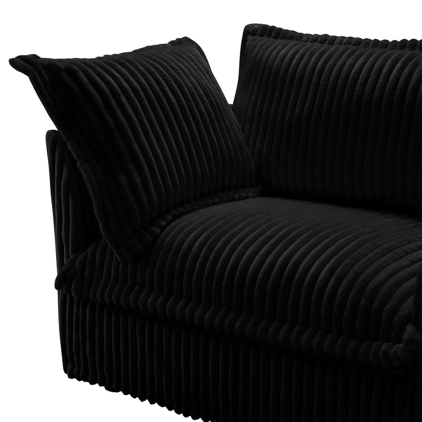 Upholstered Slipcovered Armchair with Ottoman, Deep Seat Armchair W/ Wide Ottoman for Living Room, Armchair Sets with Large Soft Pillows(Set of 2), Black Corduroy Fabric