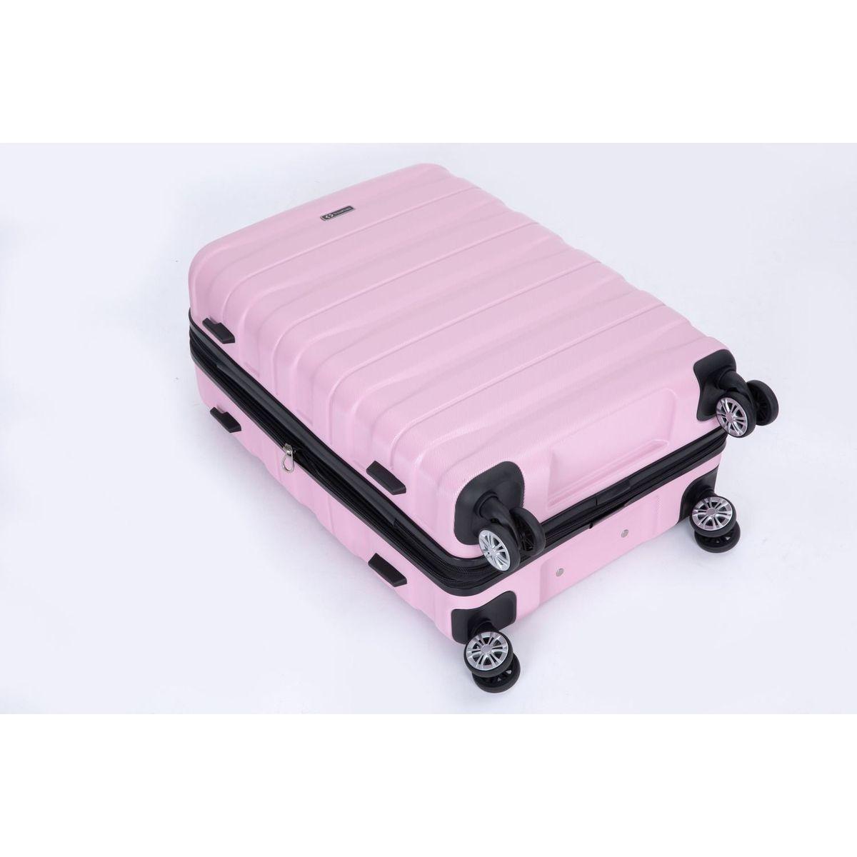 3 Piece Luggage Sets PC Lightweight & Durable Expandable Suitcase with Two Hooks, Double Spinner Wheels, TSA Lock, (21/25/29) Pink