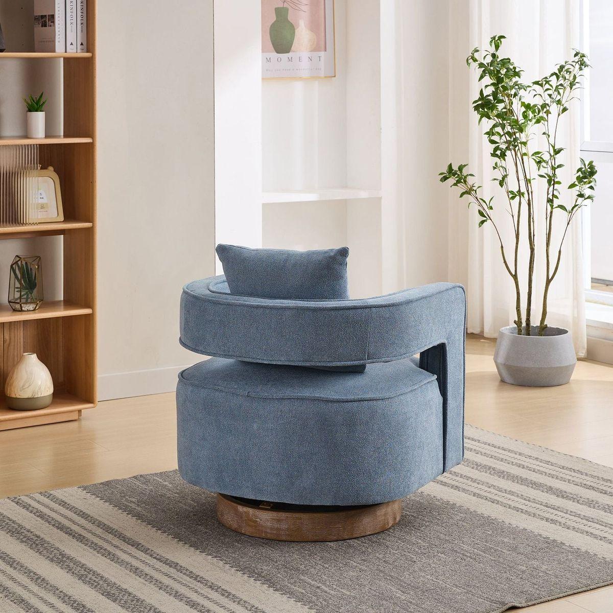29.1"W Swivel Accent Open Back Chair Modern Comfy Sofa Chair With Weathered Base For Nursery Bedroom Living Room Hotel Office, Club Chair Leisure Arm Chair For Lounge (Pale Blue,Linen Blend)