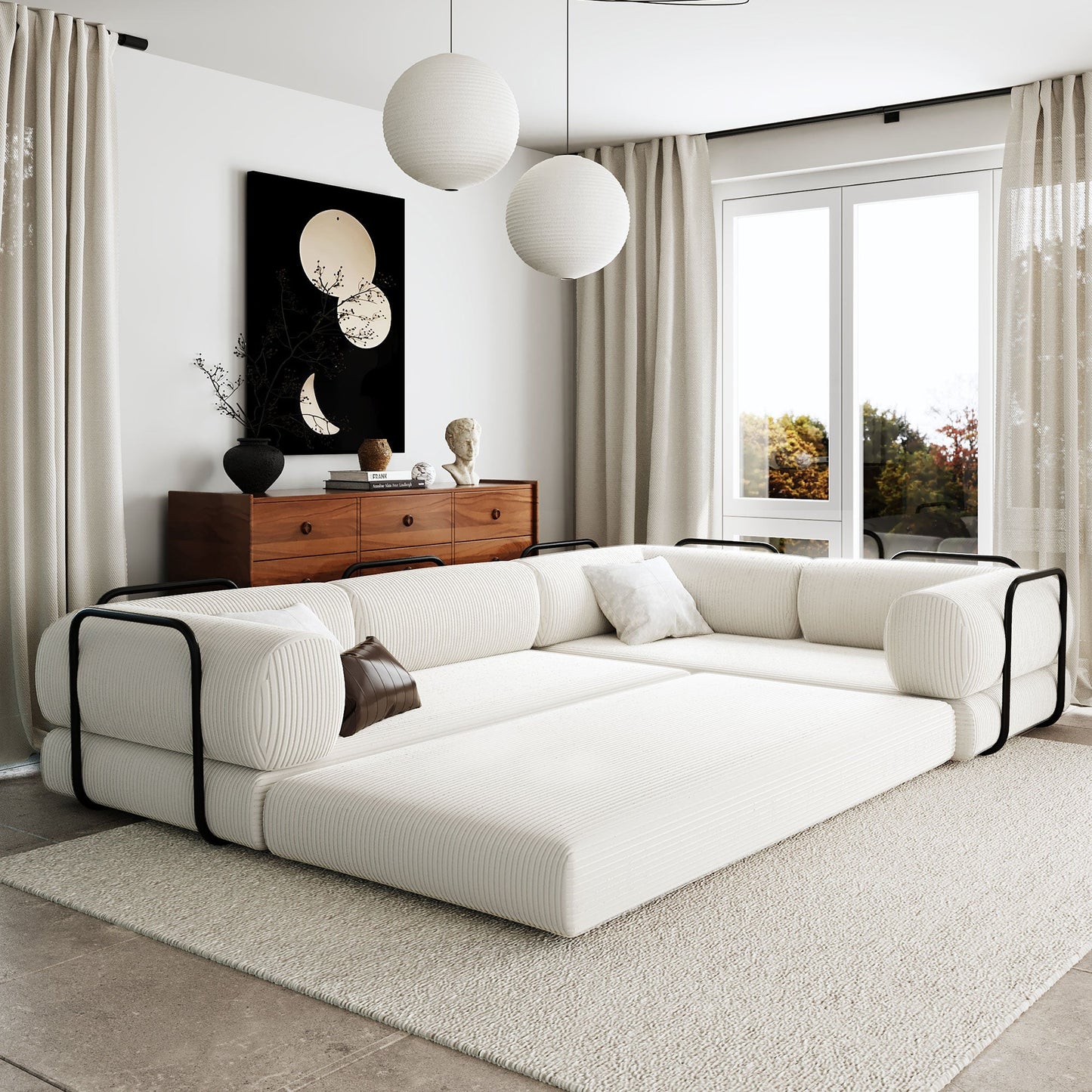 U_Style L-Shaped Modular Sofa Bed in Corduroy Fabric, Ideal for Living Rooms and Apartments