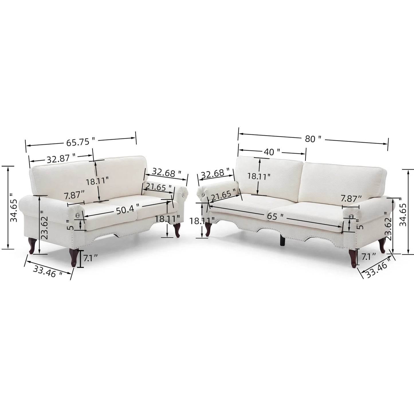 2 Piece Sectional Sofa Set with Movable Pillows, 5 Seat Convertible Couch Sets, Upholstered Sofa for Living Room Office, Bedroom & Apartment, Beige
