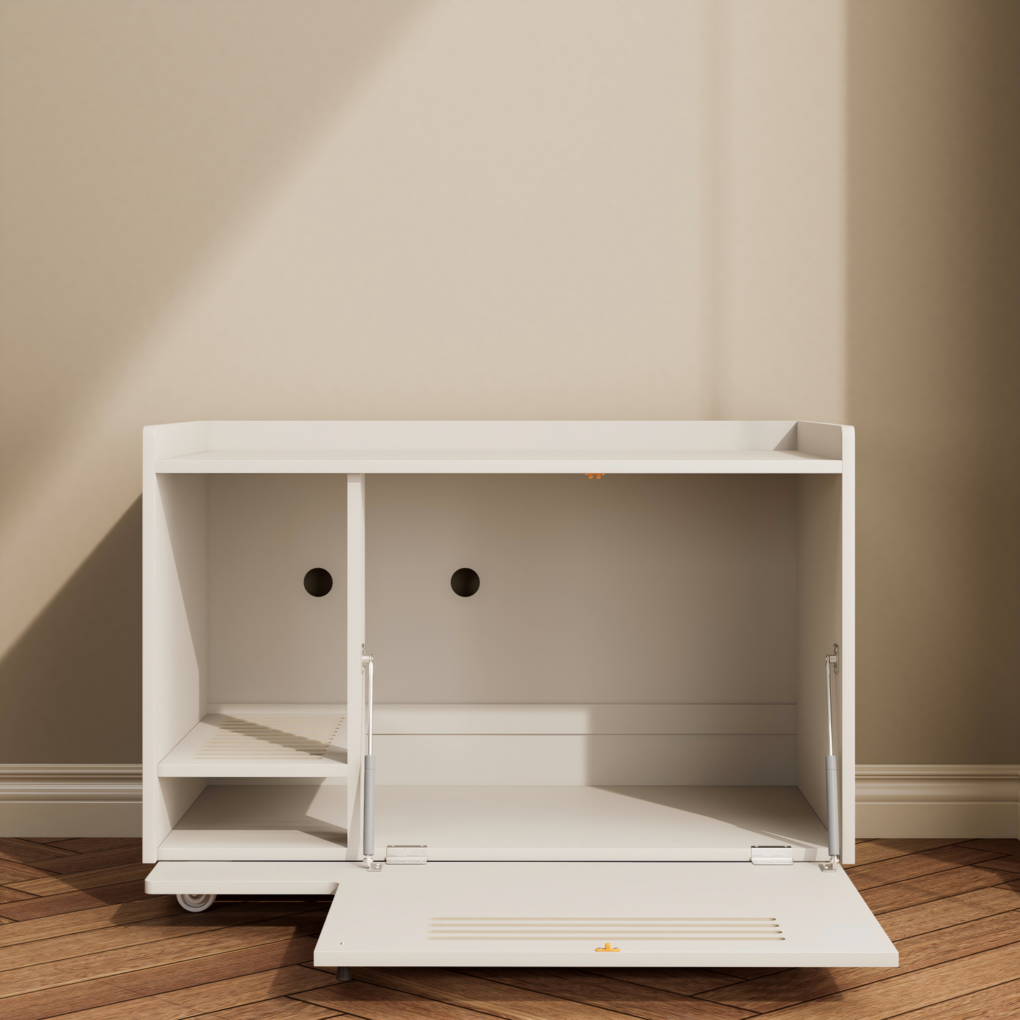 White Cat Litter Box Enclosure,Hidden Litter Box Furniture with top side fence,Wooden Pet House Side End Table, Storage Cabinet Bench for Living Room,,Bedroom, Fit Most of Litter Box