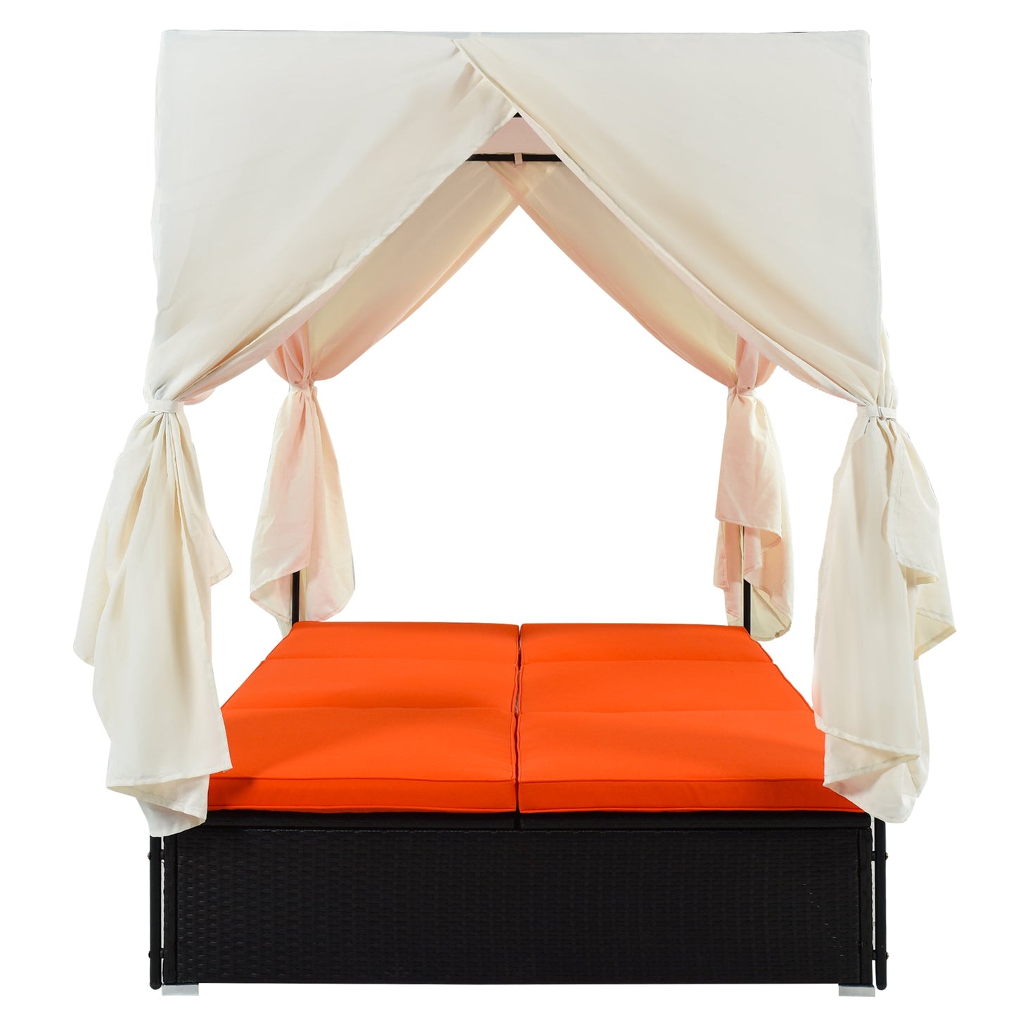 U_STYLE Outdoor Patio Wicker Sunbed Daybed with Cushions, Adjustable Seats