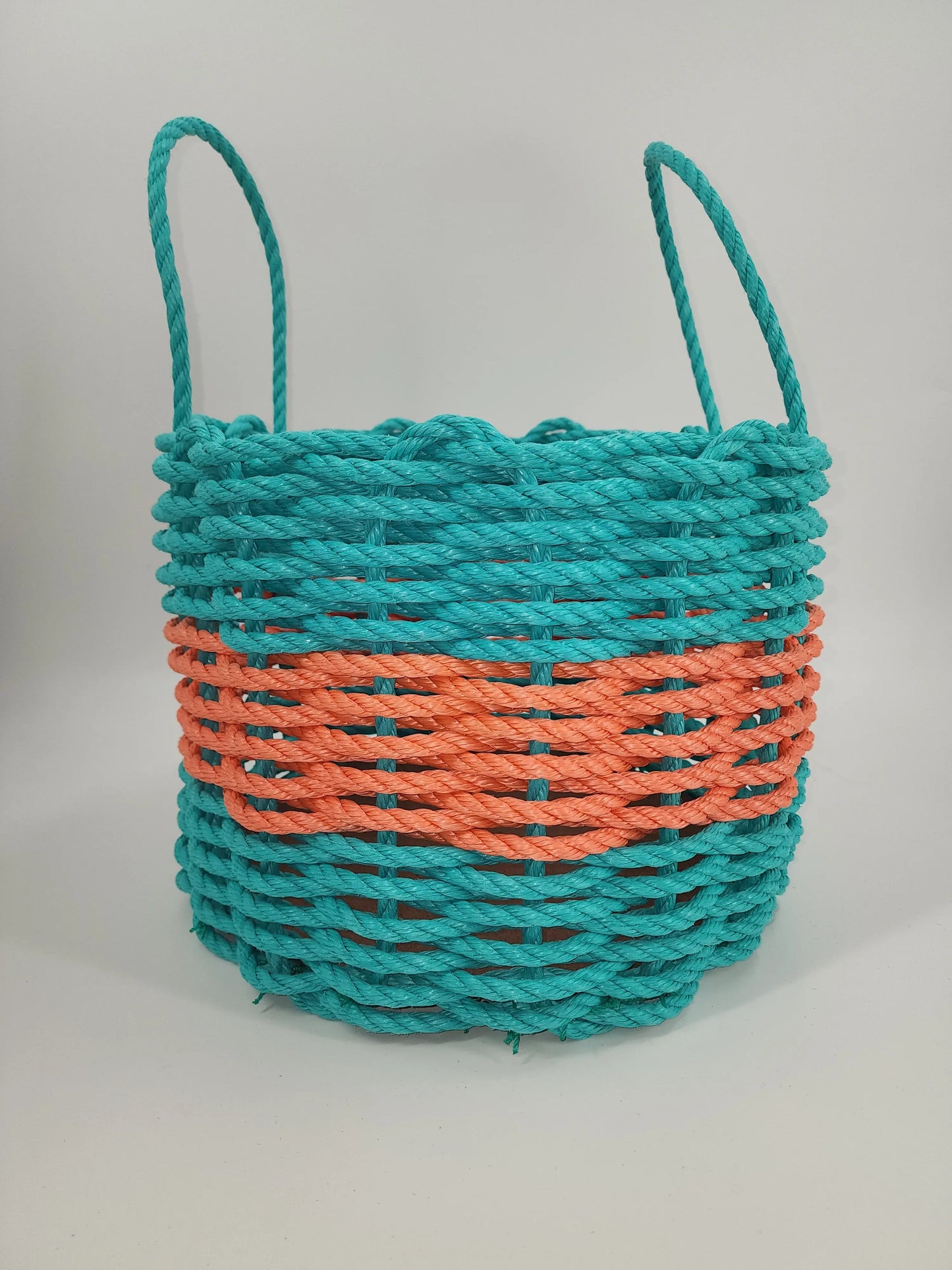 Kitchen Tools & Cookware: Authentic Maine Lobster Rope Storage Basket. Teal and Coral Orange by Little Salty Rope