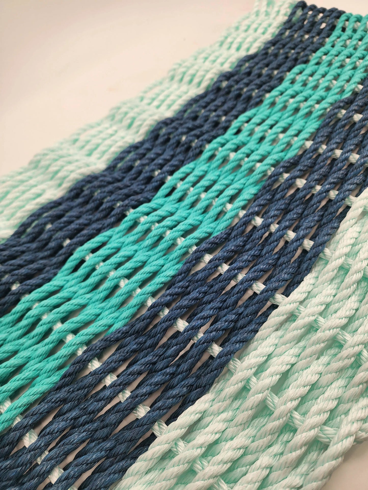 Area Rug: Seafoam, Navy and Teal Rope Mat made with Lobster Rope by Little Salty Rope