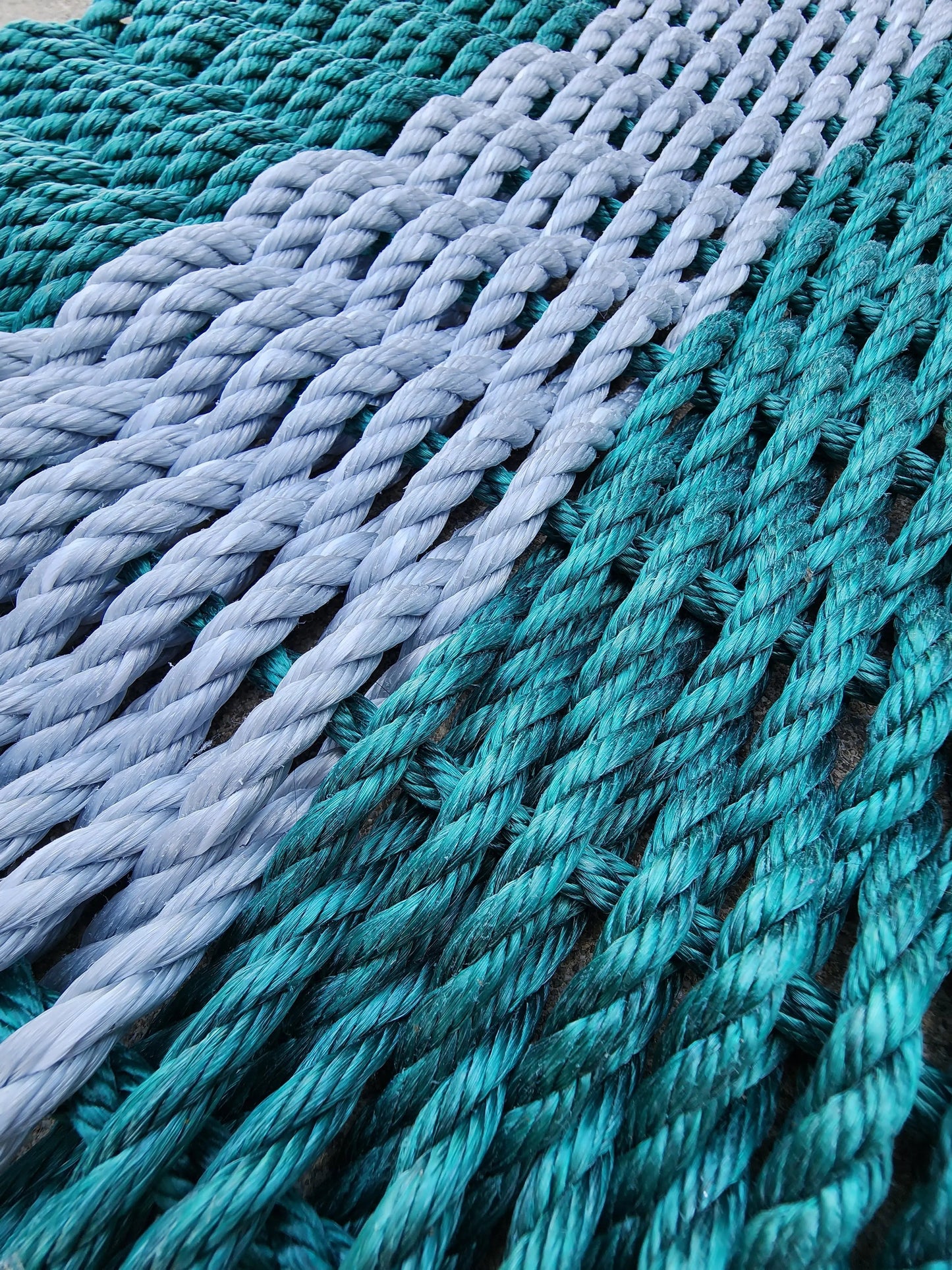 Area Rug: Rope Mat made with Lobster Rope, Hunter Green and Light Gray by Little Salty Rope