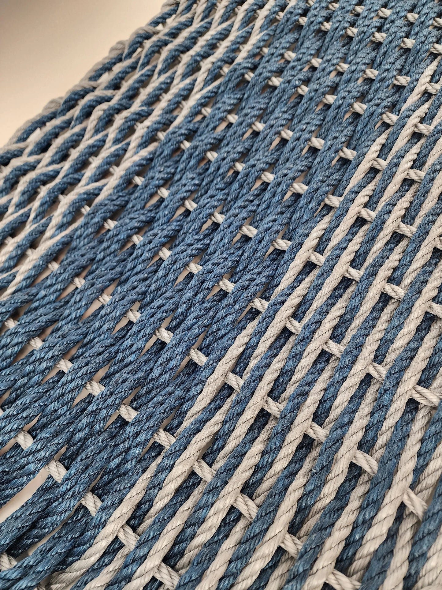 Area Rug: Large Navy Blue and Light Gray Lobster Rope Mat made with Lobster Rope, Double Weave, Vibrant, Long Lasting Durable by Little Salty Rope