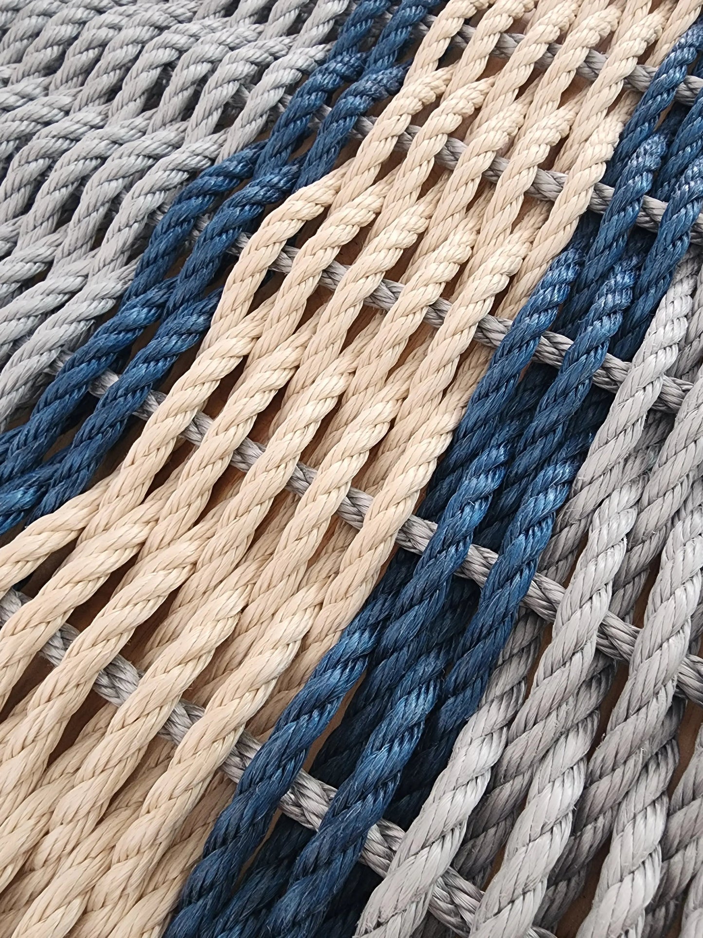 Area Rug: Light Gray and Light Tan with Navy Blue Accents by Little Salty Rope
