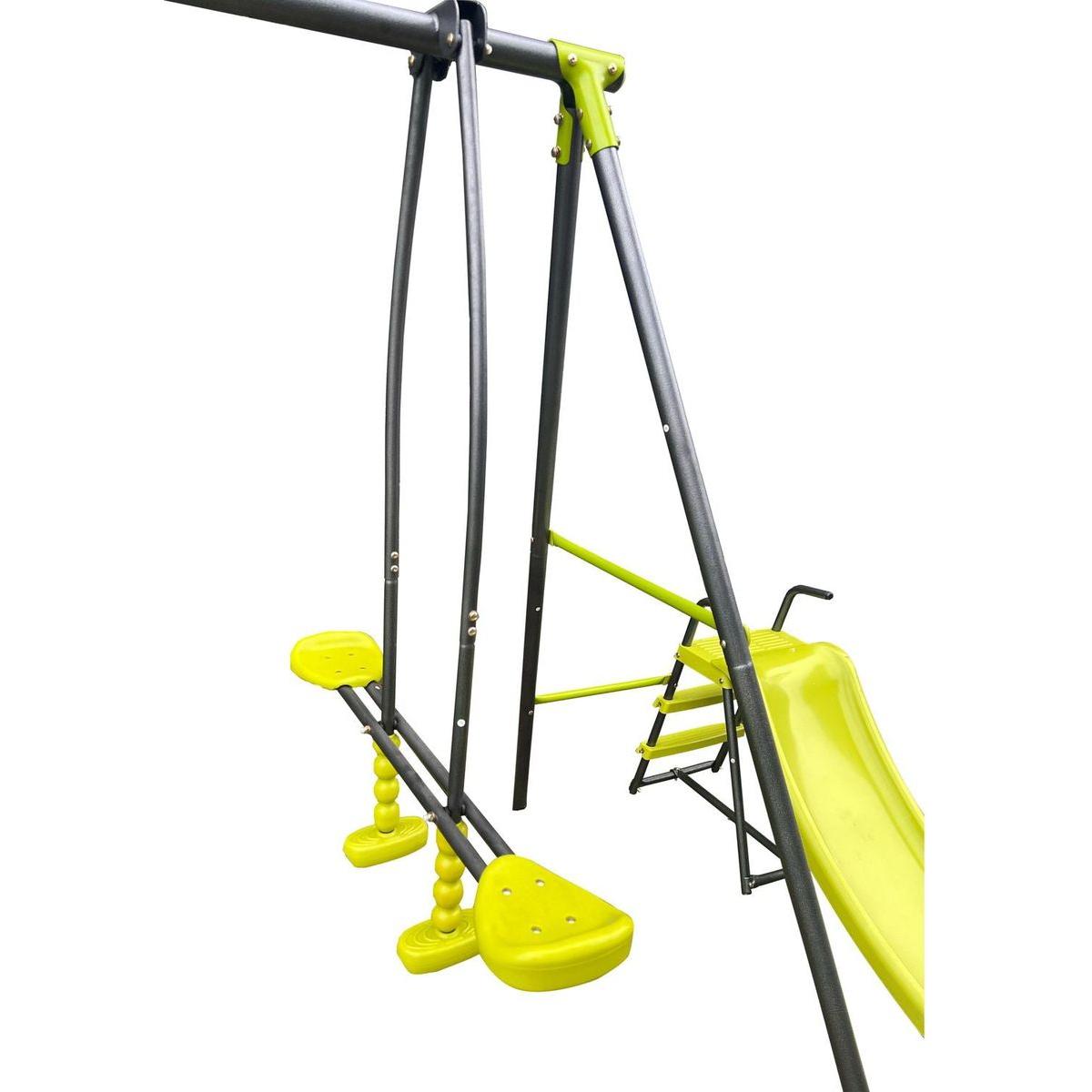 XNS052 green and blue interesting six function swingset with net swing metal plastic safe swing set 440lbs for outdoor playground for age 3+ with 31.5in net swing