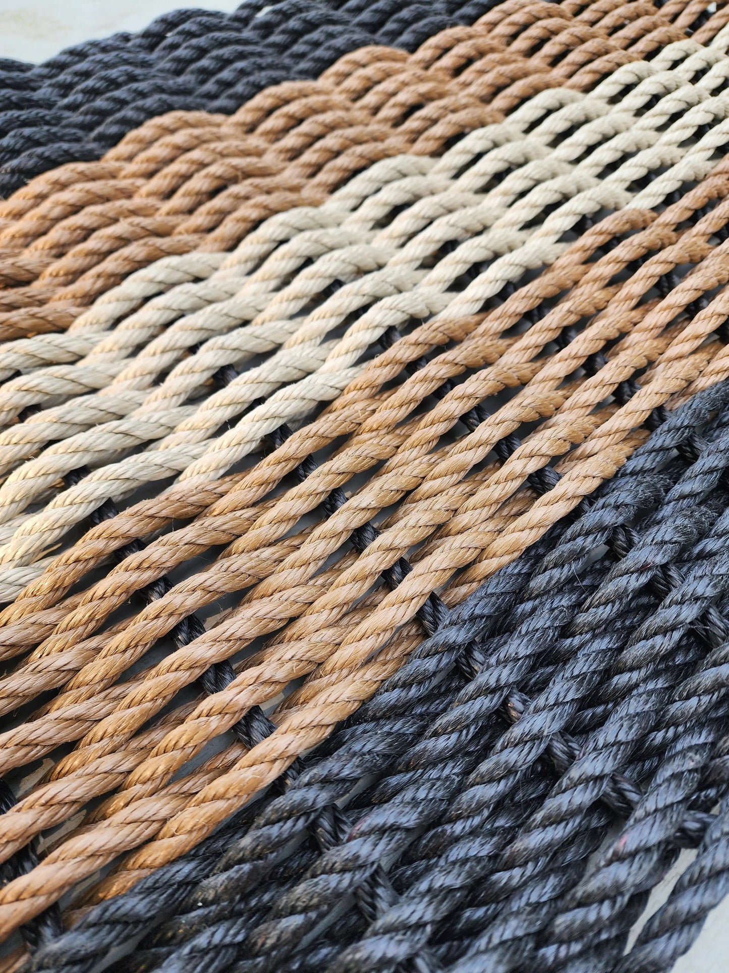 Area Rug: 5 Stripe Lobster Rope Mat Black Brown Tan by Little Salty Rope
